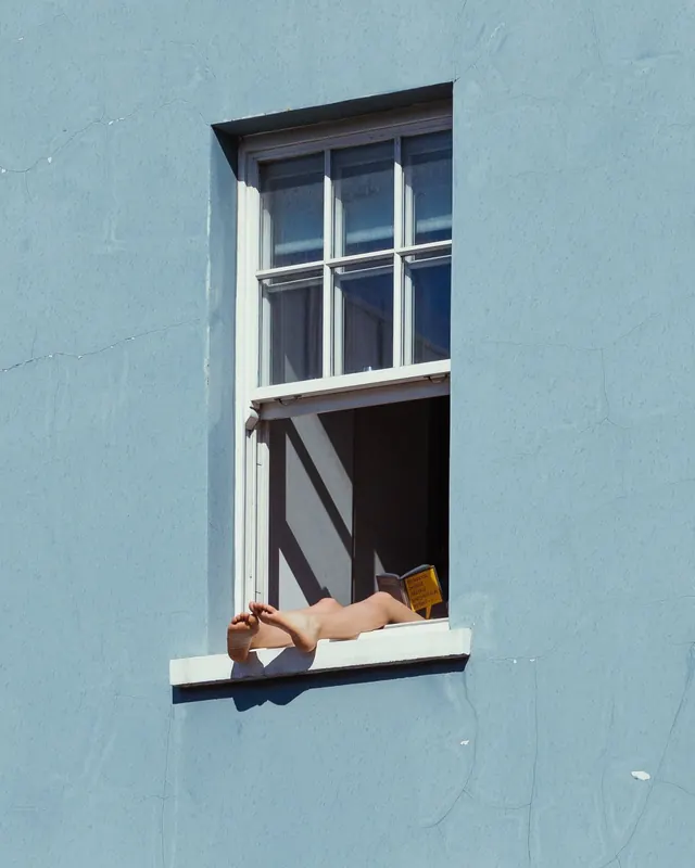 Person Looking Out of Window, photographic, minimal, cool