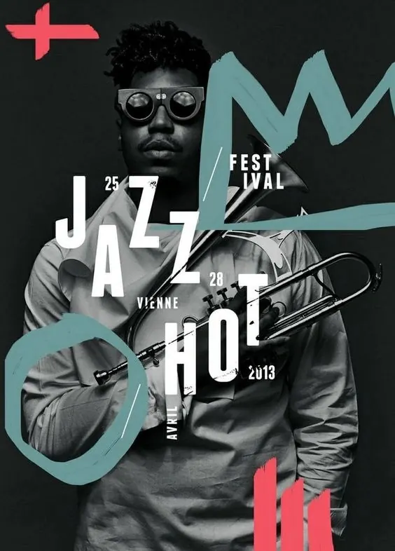 Jazz Festival Poster Design, brutalist, maximalist, high-contrast