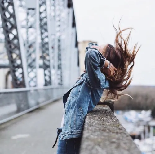 Woman on Bridge, photographic, organic, cool