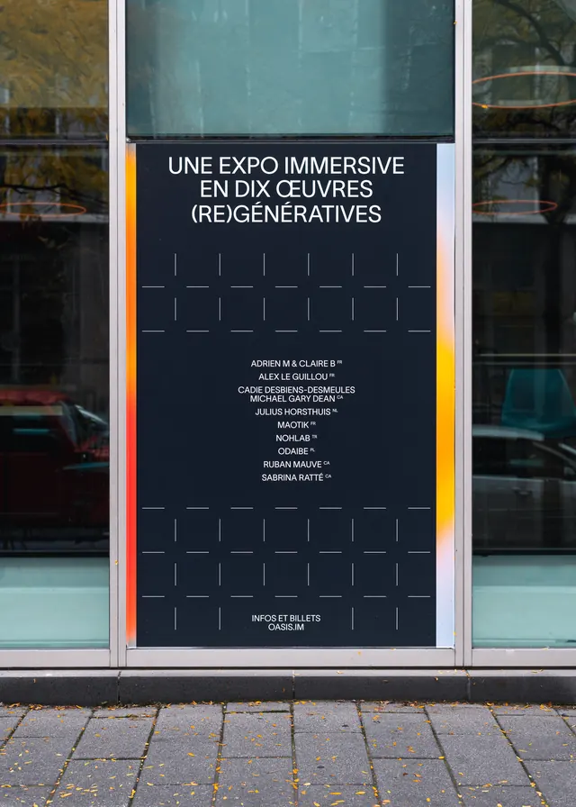 Exhibition window poster with accent stripes, minimal, swiss, dark