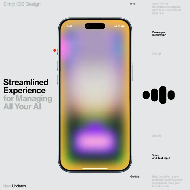 iOS app mockup with radial gradient interface, minimal, gradient-heavy, warm