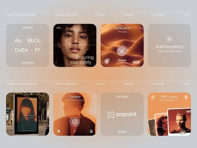 Onpoint identity verification app UI system, minimal, gradient-heavy, light
