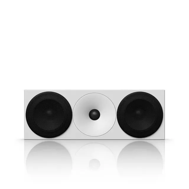 Three-speaker minimalist audio product render, minimal, 3d-render, monochrome