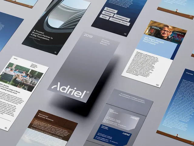 Adriel brand identity system, corporate-clean, minimal, monochrome