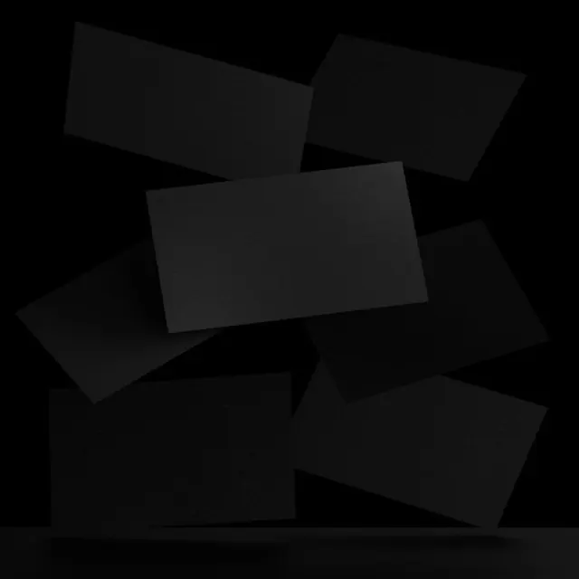 Dark stacked business cards in 3D perspective, minimal, dark-mode, dark