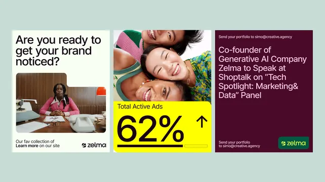 Zolma AI marketing promo with statistics panel, corporate-clean, minimal, light