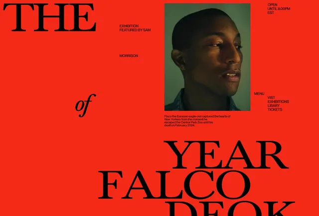 The Year Falco exhibition poster, editorial, photographic, vibrant
