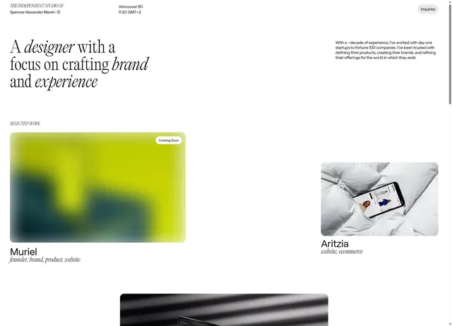 Spencer Alexander Marsh portfolio intro, minimal, light