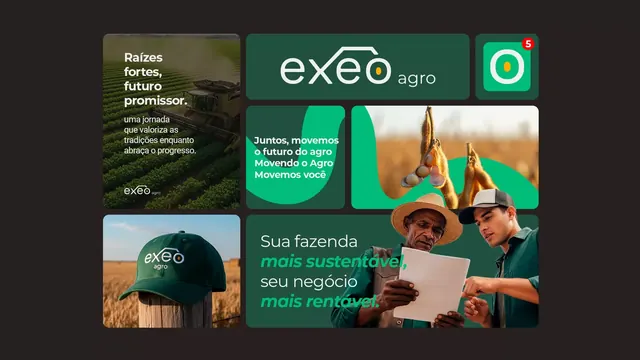 Exeo Agro brand identity system, organic, minimal, earthy