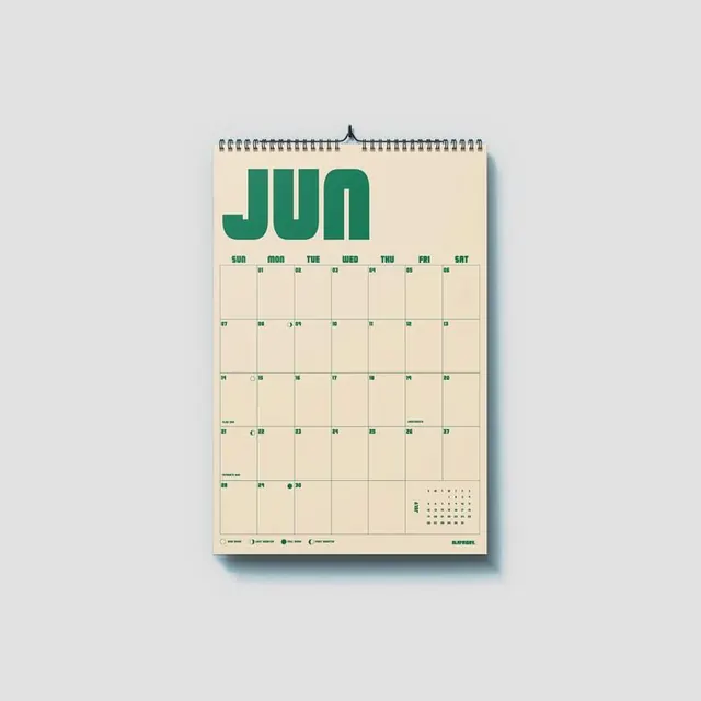 June calendar wall chart with dashed-dot pattern, minimal, geometric, light