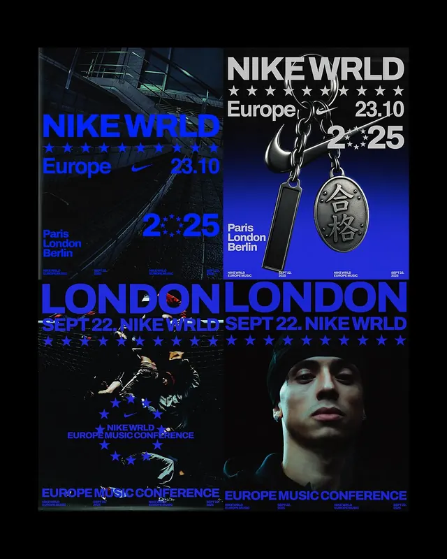 NIKEWORLD London Conference Poster, brutalist, maximalist, dark