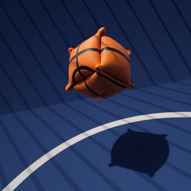 3D Basketball on Court, 3d-render, geometric, dark