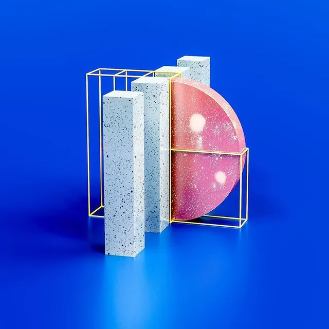 Abstract 3D Geometric Composition, minimal, geometric, vibrant