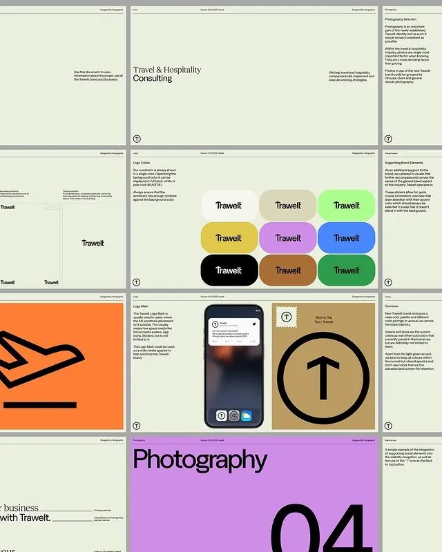 Trawell brand guideline grid system, minimal, geometric, light