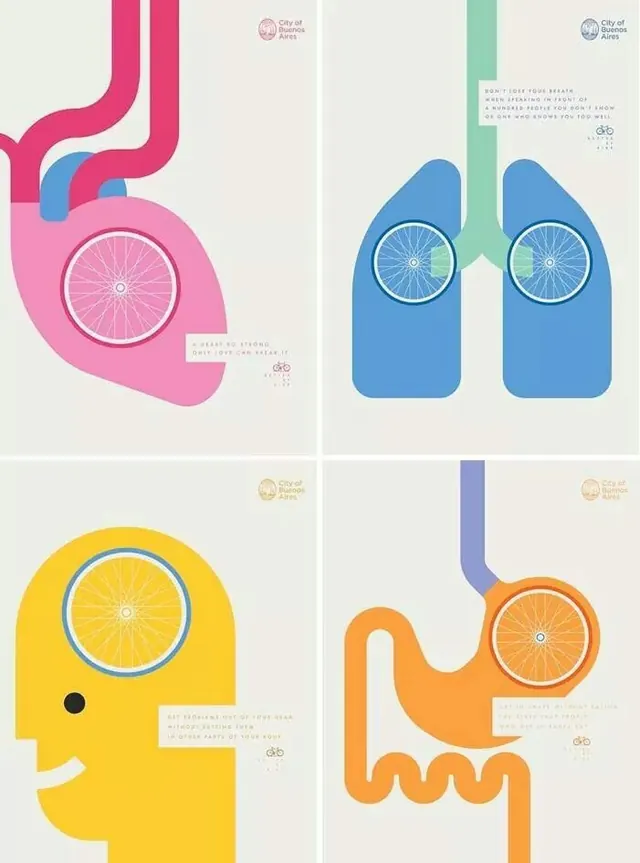 Buenos Aires health system infographic panels, flat, minimal, vibrant