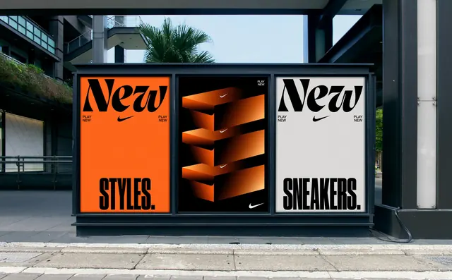 New Styles Sneakers Billboard, minimal, boxed, high-contrast