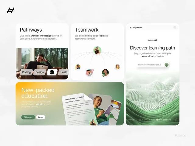 Education platform card layout, minimal, flat, light