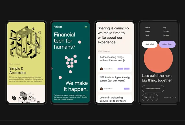 Four-card brand and SaaS design system, minimal, corporate-clean, dark