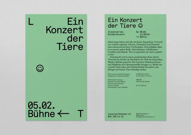 Ein Konzert der Tiere two-column poster, minimal, geometric, muted