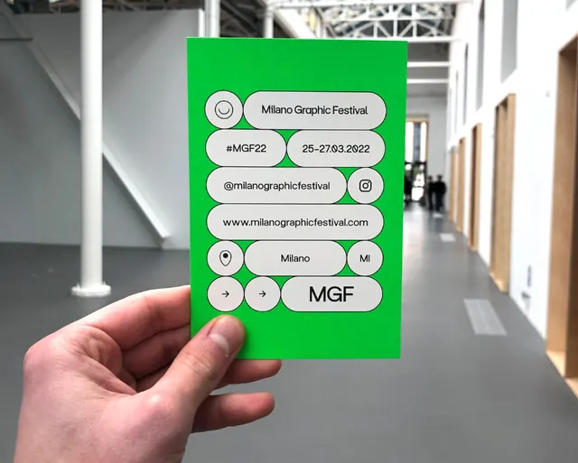 Bright green business card with rounded QR code design, minimal, geometric, vibrant