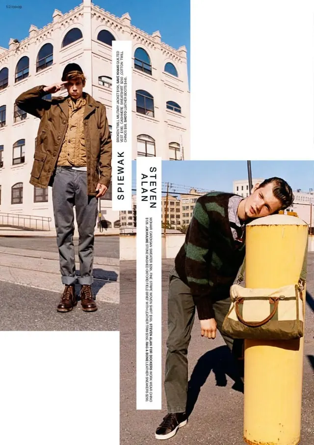 Editorial fashion spread with vertical typography, editorial, photographic, warm