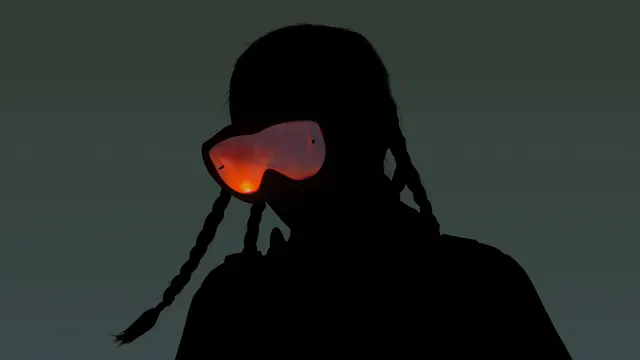 Silhouette with Glowing Goggles, minimal, dark-mode, dark