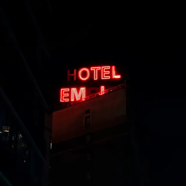 Neon Hotel Signage, retro, dark-mode, dark