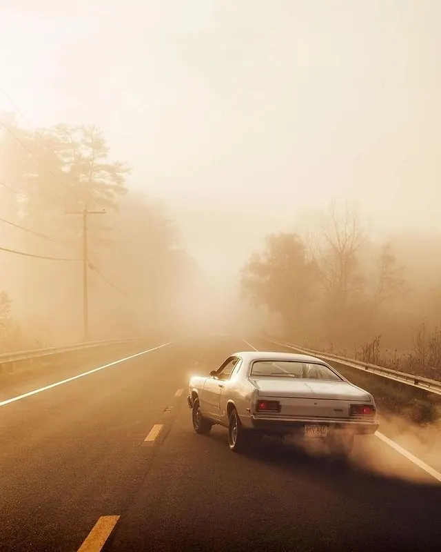 Foggy Road Car Photography, photographic, minimal, muted