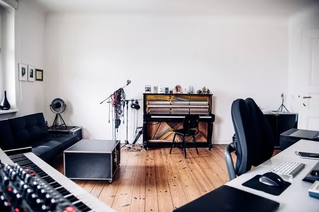 Home Studio Interior with DJ Equipment, minimal, photographic, light