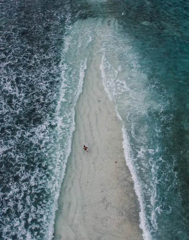 Aerial View of a Sandbar in Turquoise Water, organic, photographic, cool