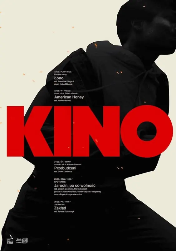 Kino Film Poster Design, brutalist, editorial, high-contrast