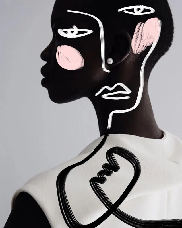 Line-Art Portrait Illustration, minimal, abstract, high-contrast