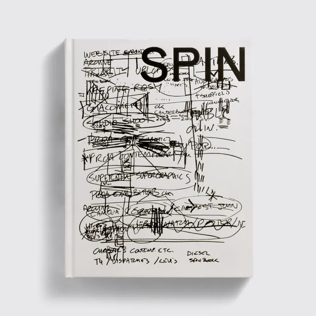 SPIN Wordmark and Collage Design, brutalist, maximalist, monochrome
