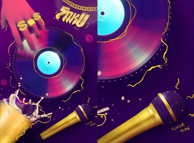 Abstract Vinyl Record Collage, maximalist, playful, vibrant
