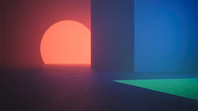 Abstract Geometric Sunset Render, minimal, 3d-render, vibrant