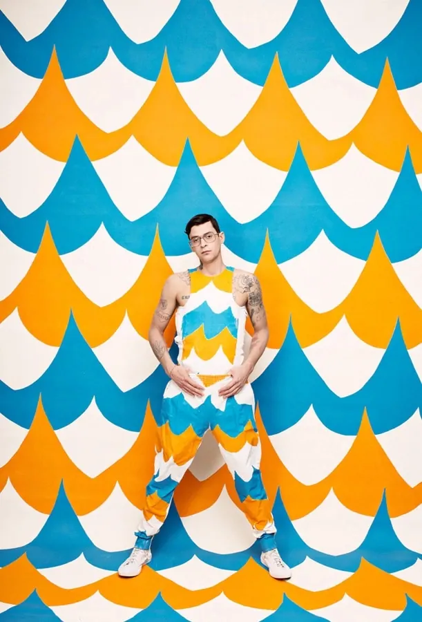 Illustrated Pattern with Central Figure, playful, geometric, vibrant