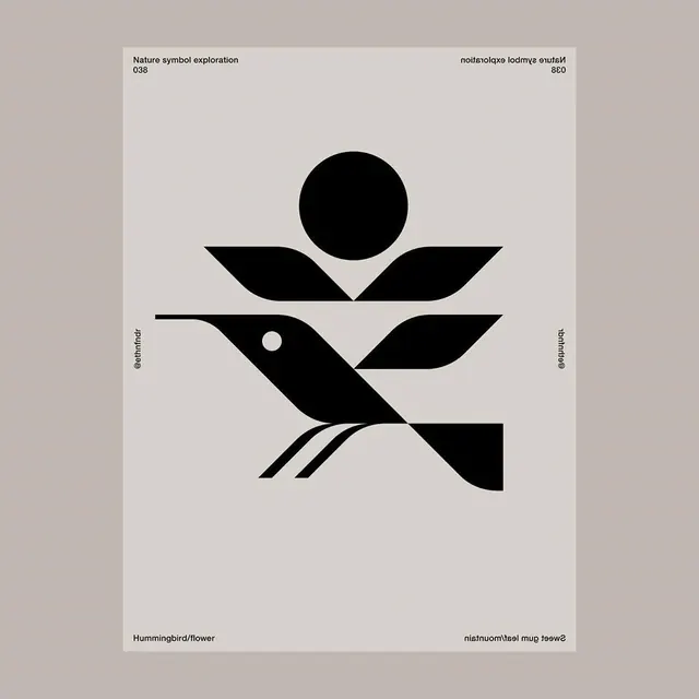 Abstract Bird and Circle Graphic, minimal, swiss, monochrome