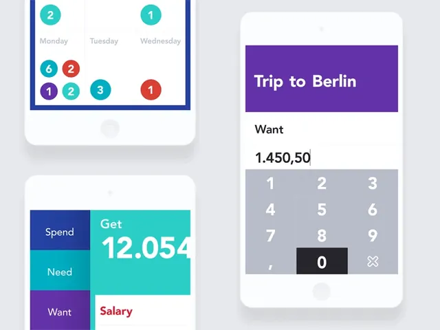 Travel and Finance Mobile UI Mockups, minimal, flat, high-contrast