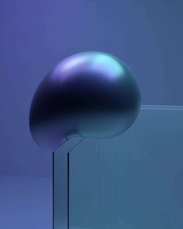 Abstract 3D Sphere on Glass Pedestal, minimal, glassmorphism, cool
