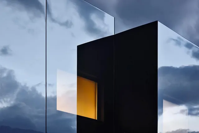 Architectural Glass and Shadow Composition, minimal, geometric, dark