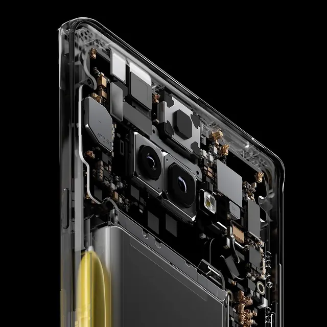 Smartphone Internal Hardware Mockup, technical, dark-mode, dark