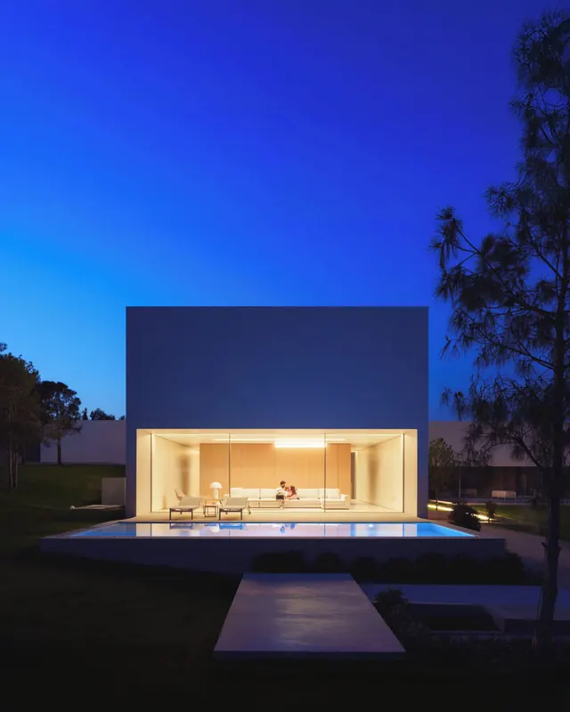 Modernist Pavilion at Twilight, minimal, geometric, cool