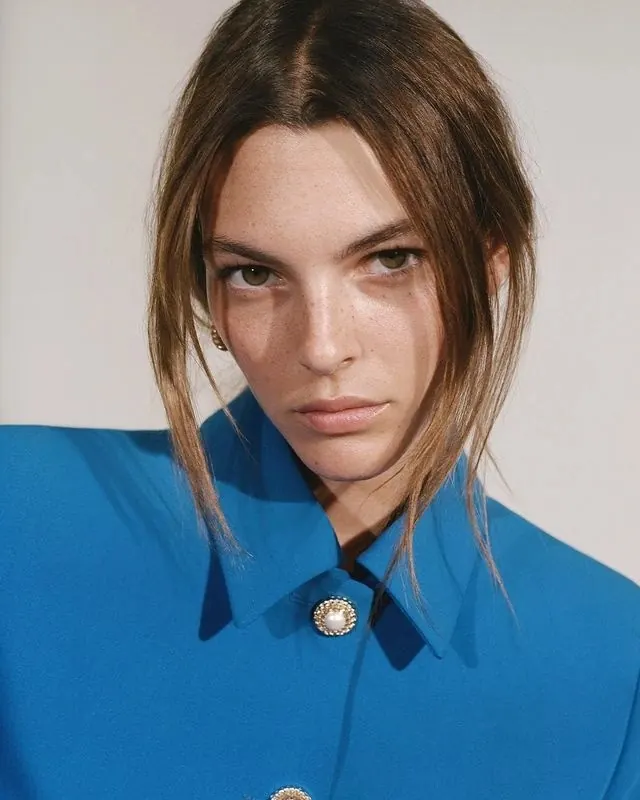 Fashion Portrait with Blue Collared Shirt, photographic, luxury, vibrant