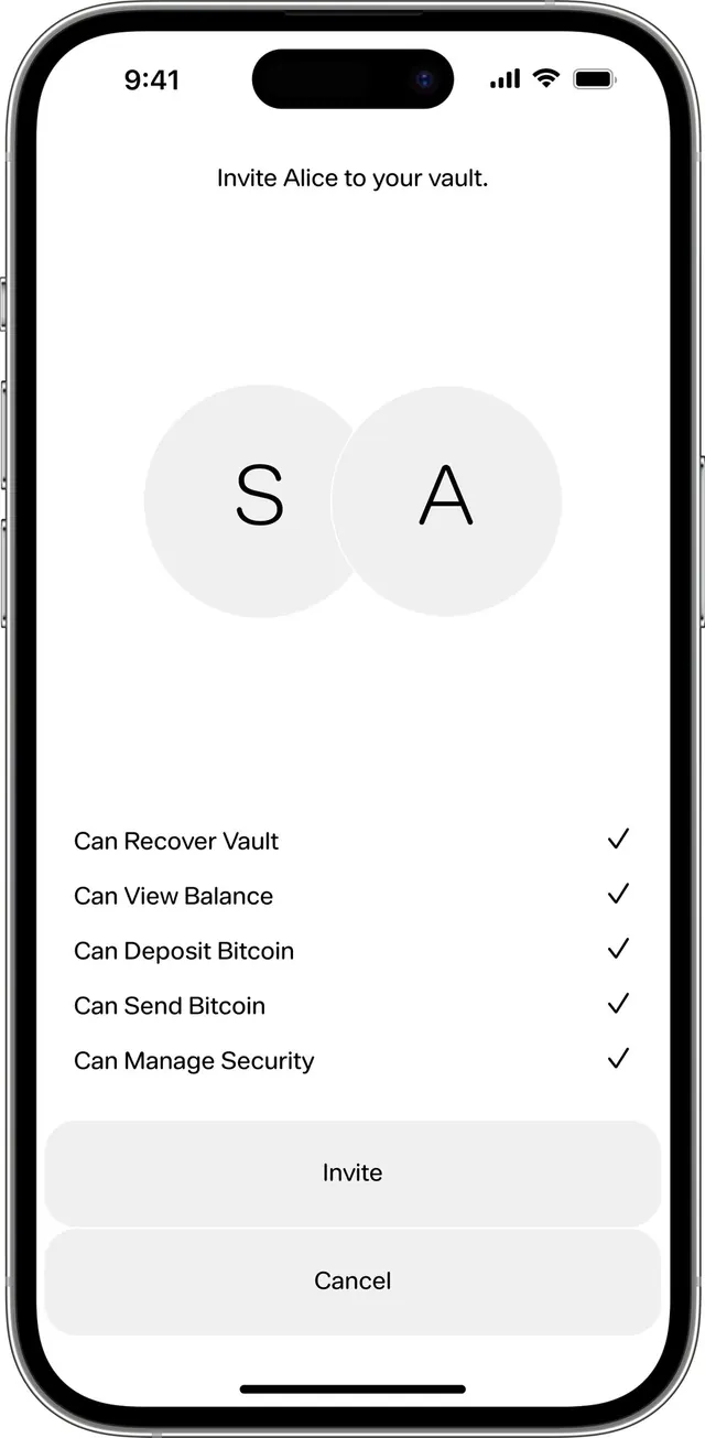 Vault Invitation UI Screen, minimal, corporate-clean, light