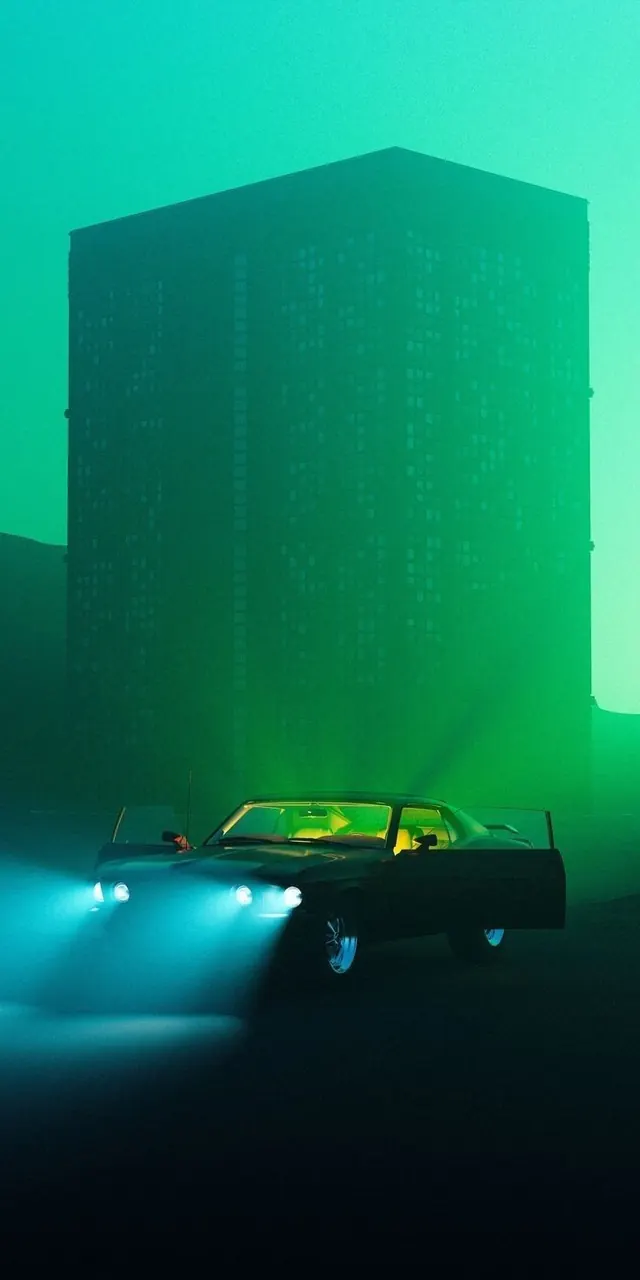 Cyberpunk Cityscape with Glowing Car, 3d-render, abstract, dark