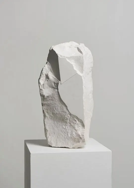 Abstract Stone Sculpture on Pedestal, minimal, monochrome, monochrome