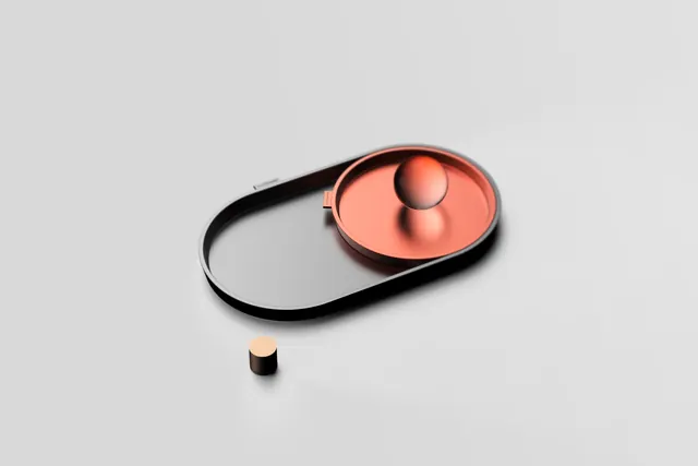 3D Render of a Metallic Capsule, minimal, luxury, warm