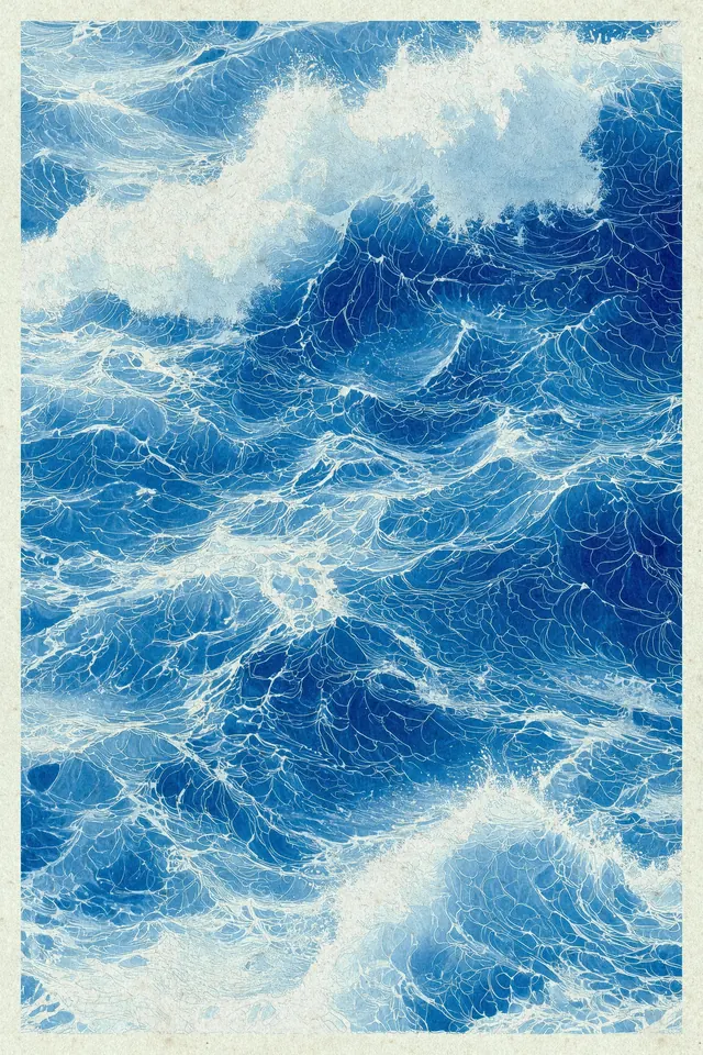 Abstract Blue Ocean Waves, organic, abstract, vibrant