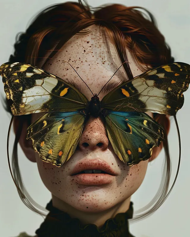 Butterfly Face Illustration, maximalist, organic, vibrant