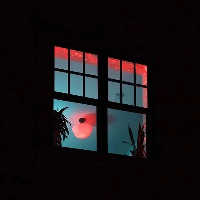 Window View of Sunset and Palm Tree, minimal, dark-mode, dark
